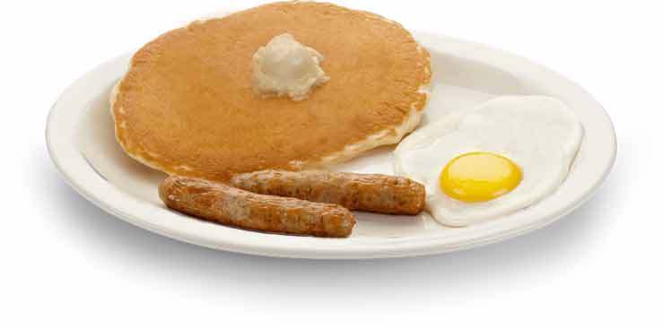 pancake, egg and sausage